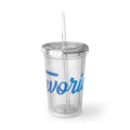 Suave Acrylic Cup — Blue Script Travel Tumbler with Straw