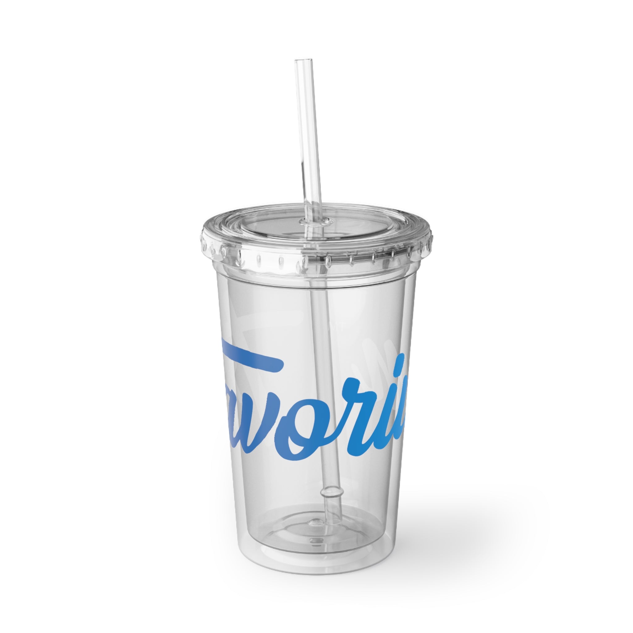 Suave Acrylic Cup — Blue Script Travel Tumbler with Straw