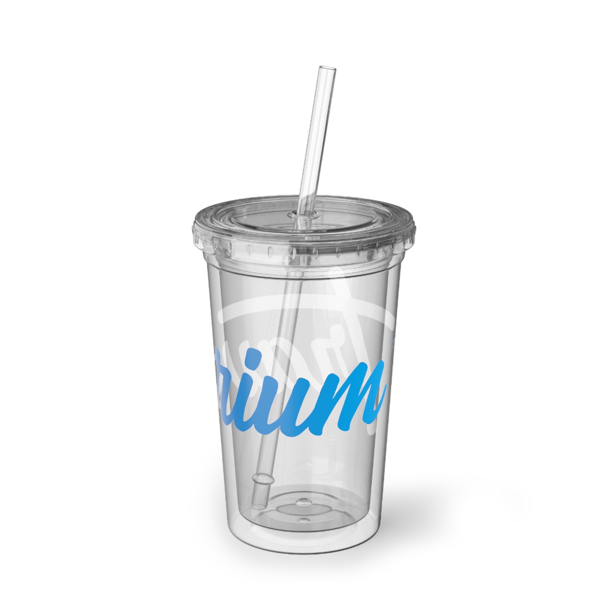 Suave Acrylic Cup — Blue Script Travel Tumbler with Straw