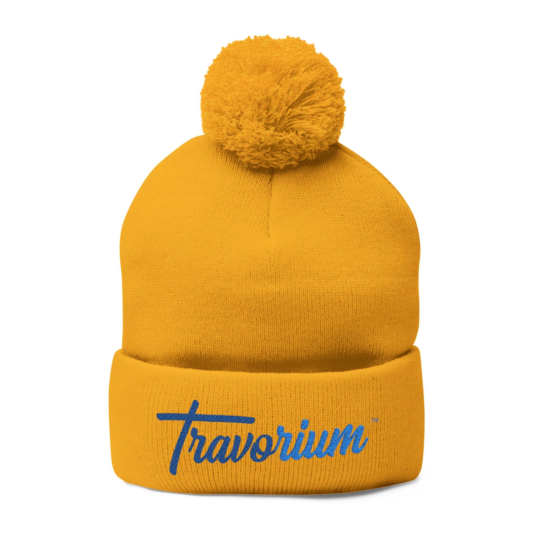 Travorium Embroidered Pom-Pom Beanie