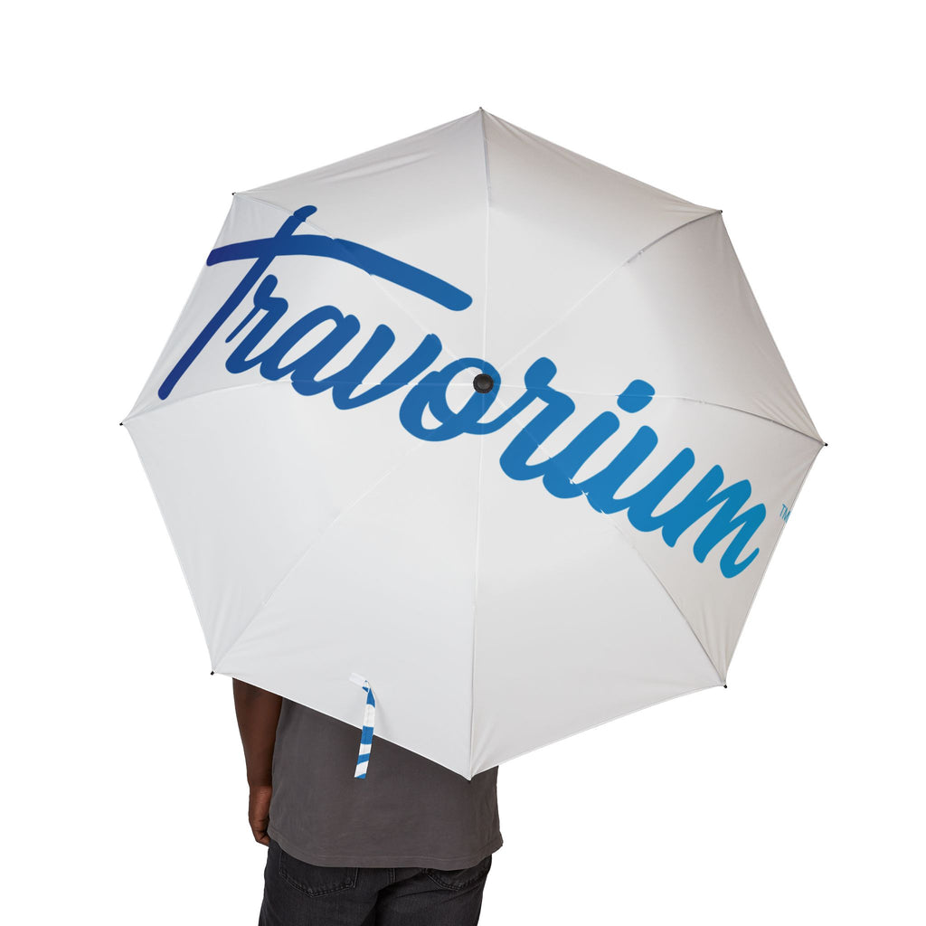 Collapsible Umbrella with Blue Script Logo — Semi-Automatic Foldable Rain Umbrella