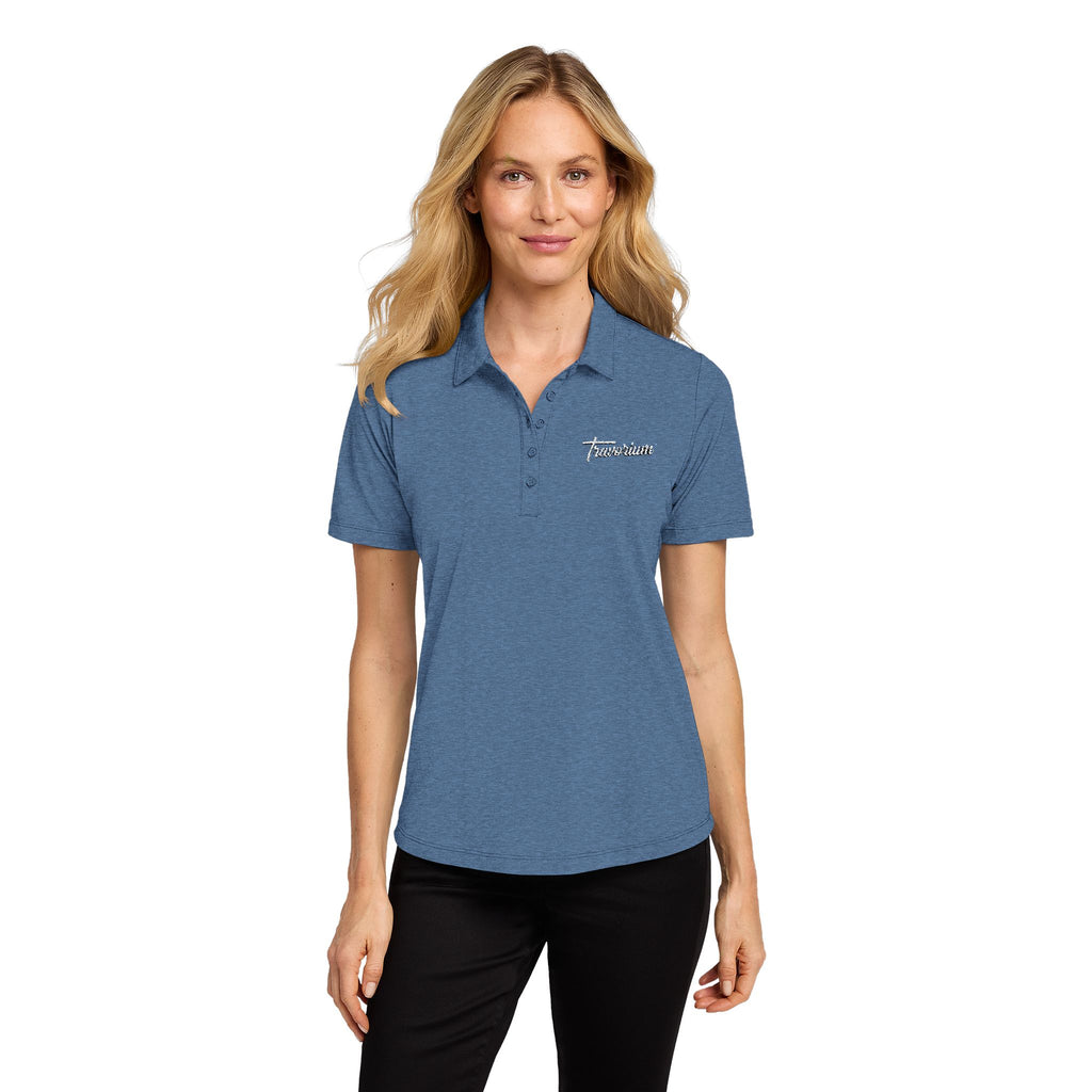 Ladies Floral Script Polo Shirt — Embroidered 'Tomorrow' Chest Logo