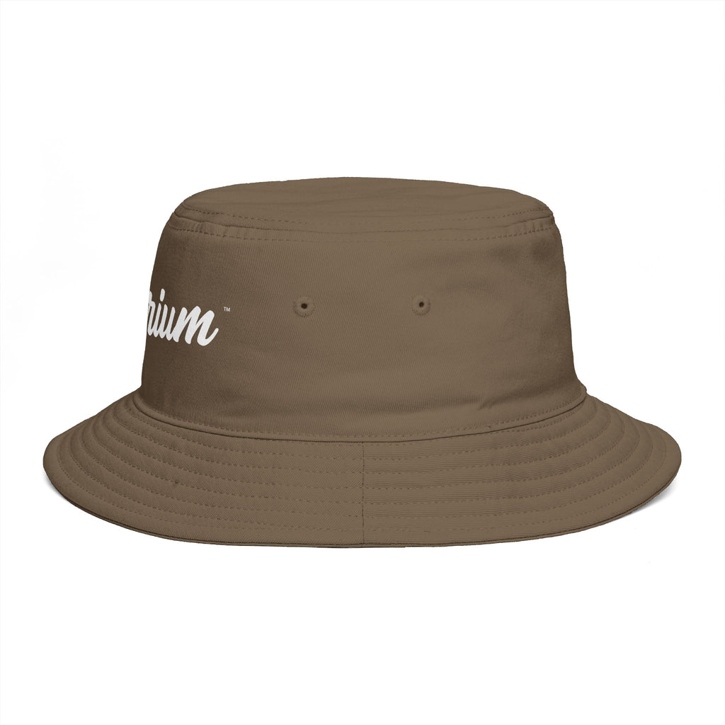 Travorium Script Brown Bucket Hat — Casual Travel & Streetwear Cap
