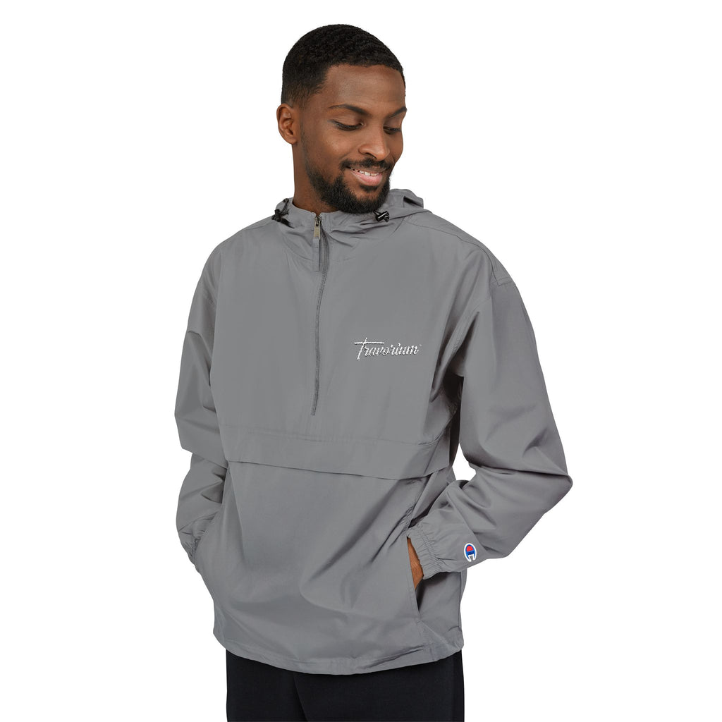 Light Blue Packable Anorak Jacket — Champion Logo Windbreaker