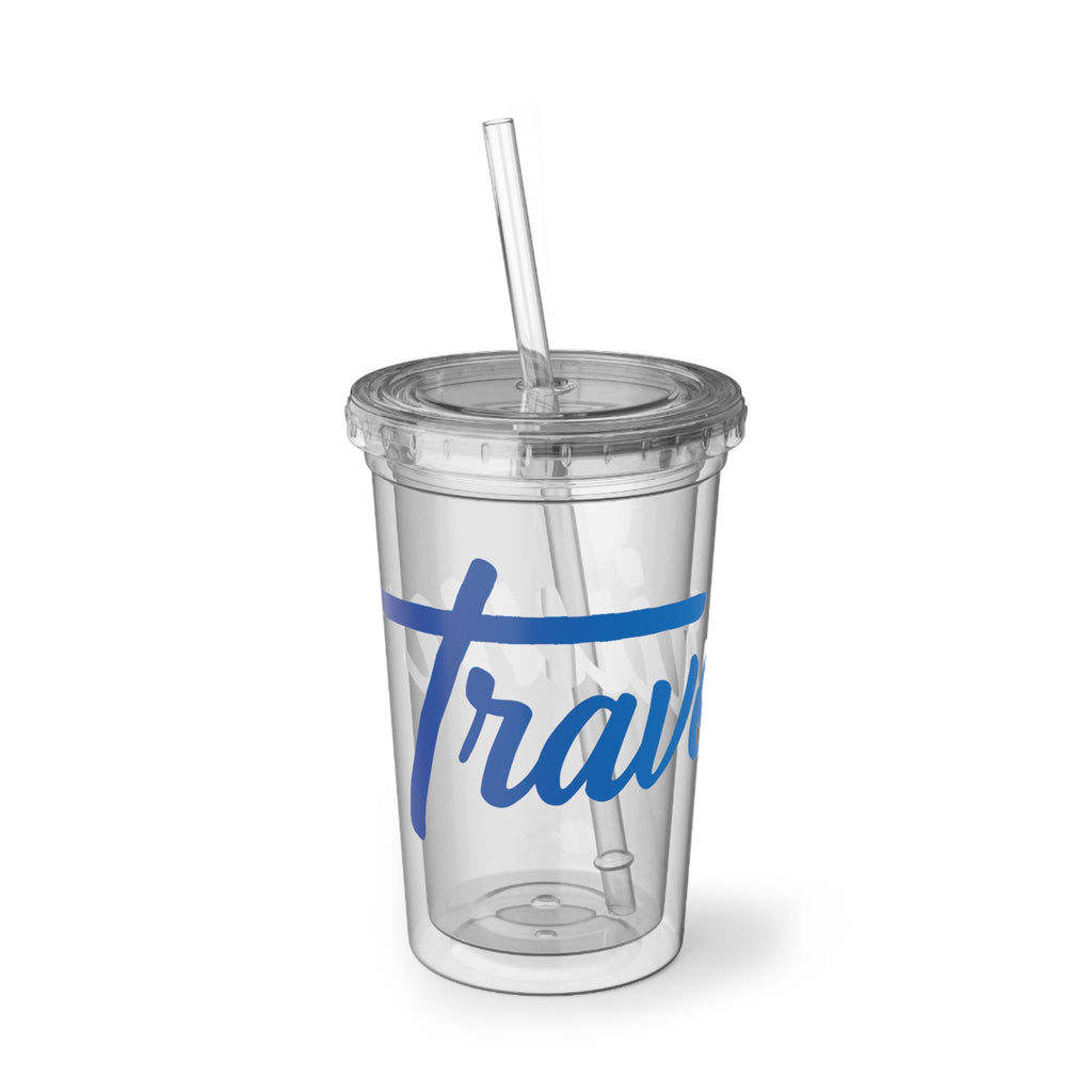 Suave Acrylic Cup — Blue Script Travel Tumbler with Straw
