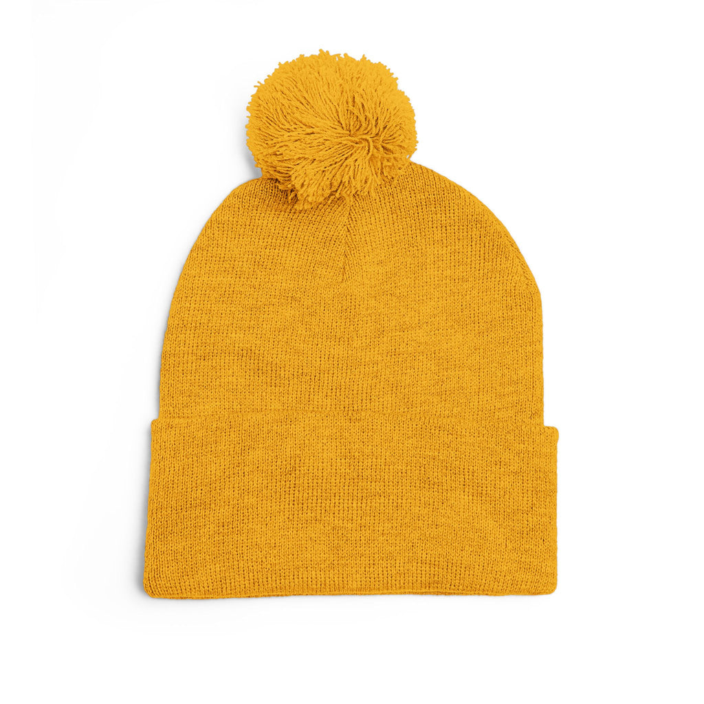 Pom-Pom Knit Cap — Embroidered 'Travorium' Winter Beanie